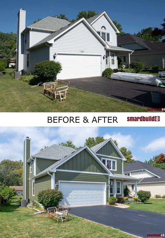 exterior remodel green siding driveway in north Chicago