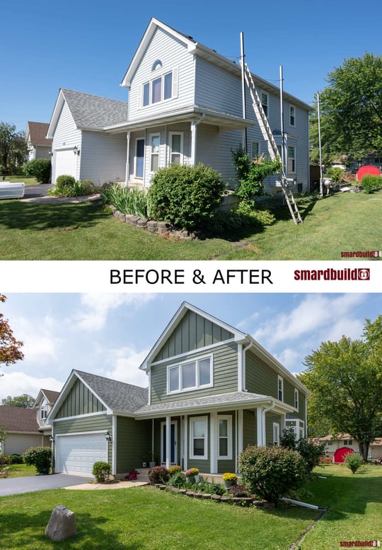 exterior remodel green siding front of house in Chicago