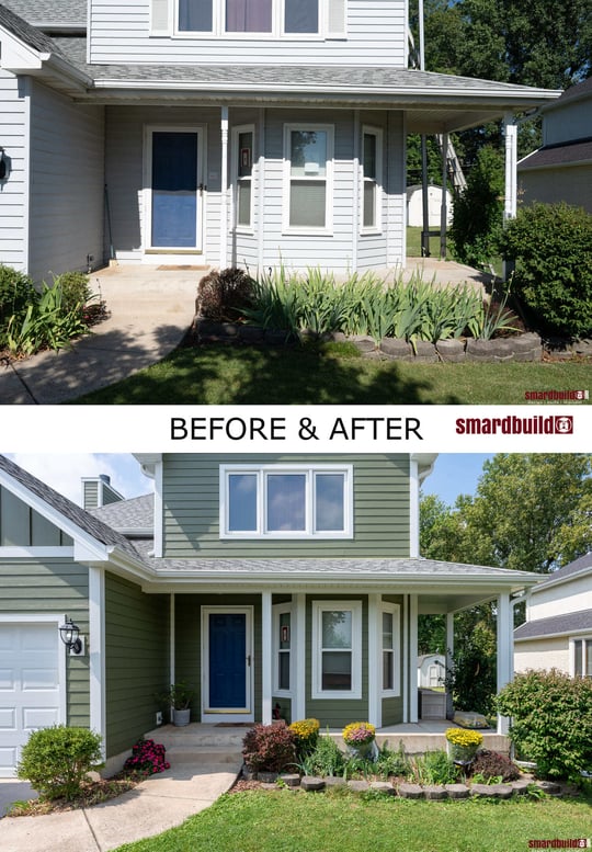 exterior remodel green siding with windows front in Naperville