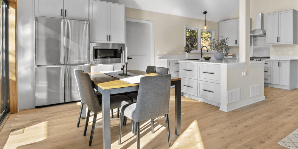 Kitchen Remodel in Chicago Suburbs with Island and Built in Appliances