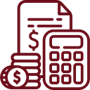 Icon of calculator, money and invoice