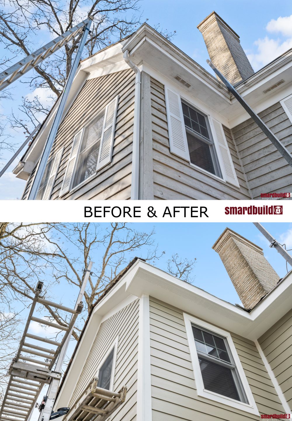 Before and After of Back End of Home with New Siding in Naperville