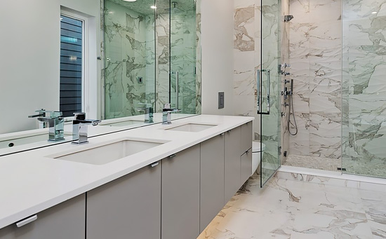 Tiled Shower and Floor of Remodeled Naperville Bathroom